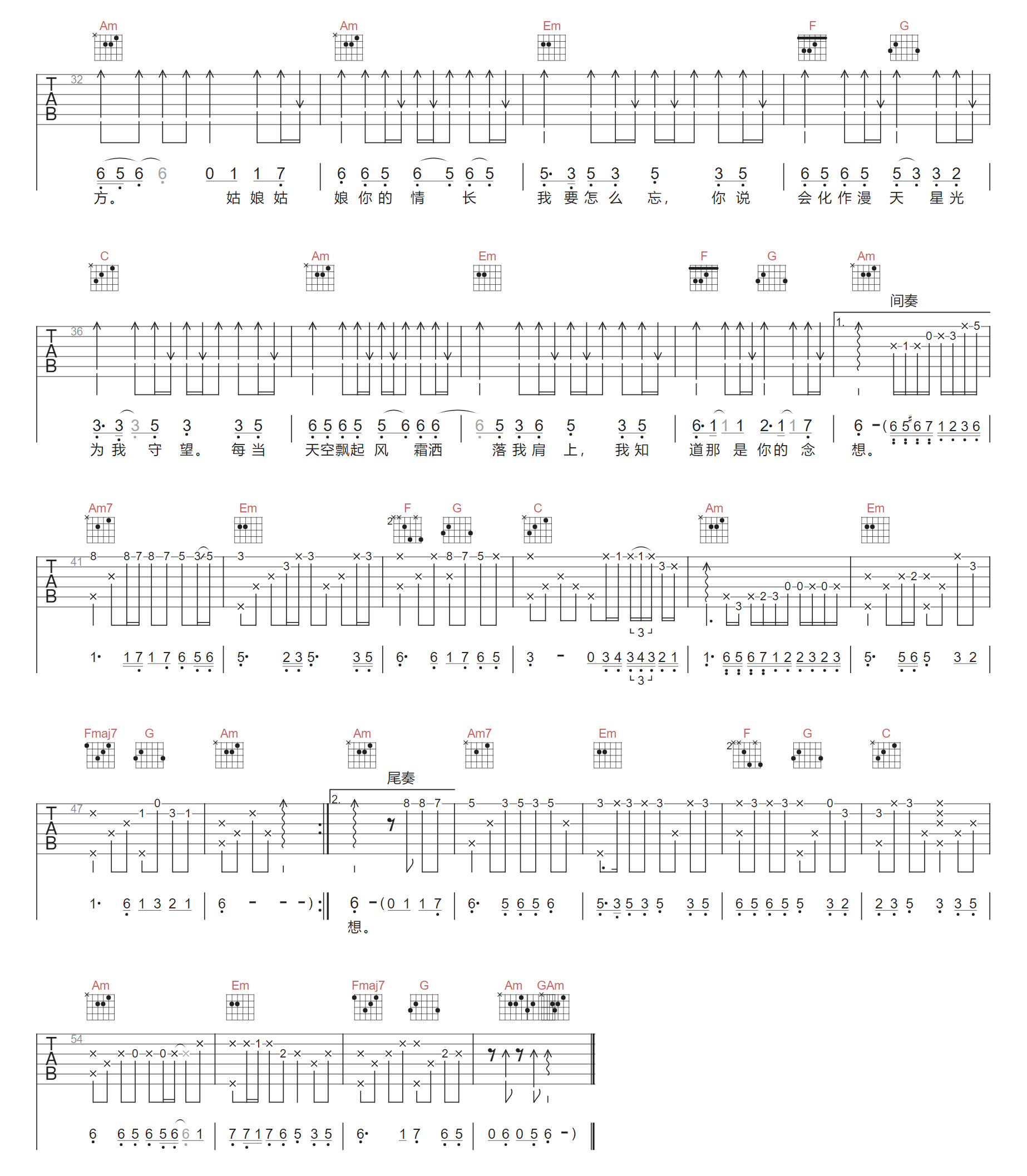 姑娘我怎能忘吉他谱2-抠抠