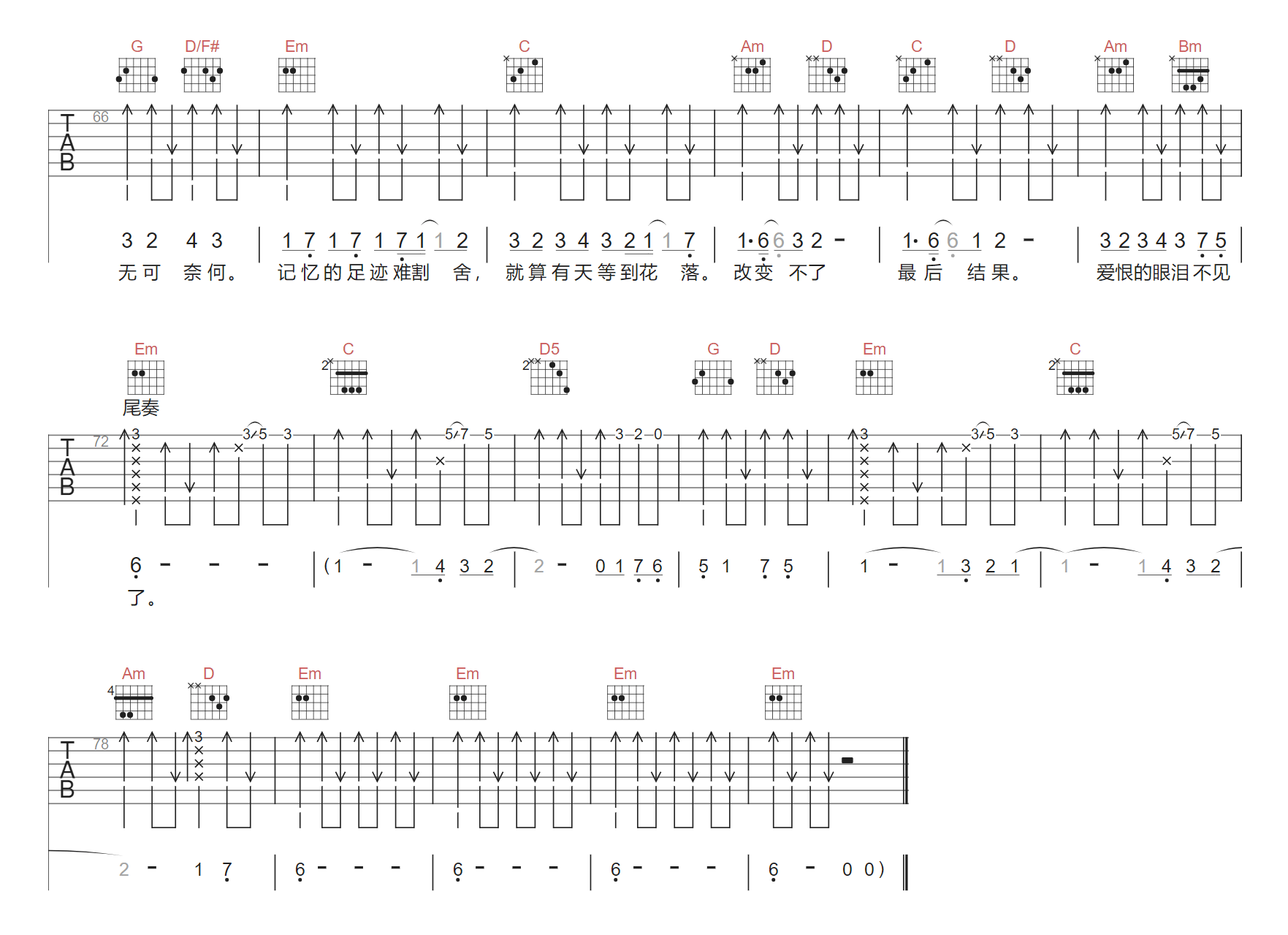 爱恨的泪吉他谱3-李艺彤