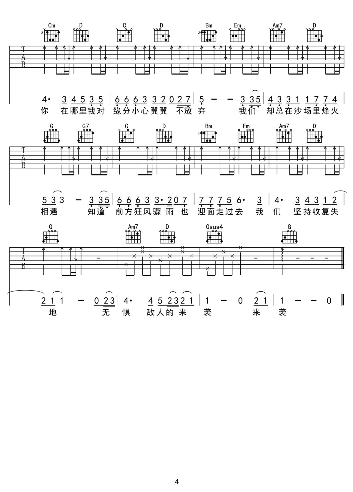 我对缘分小心翼翼吉他谱4-林俊杰