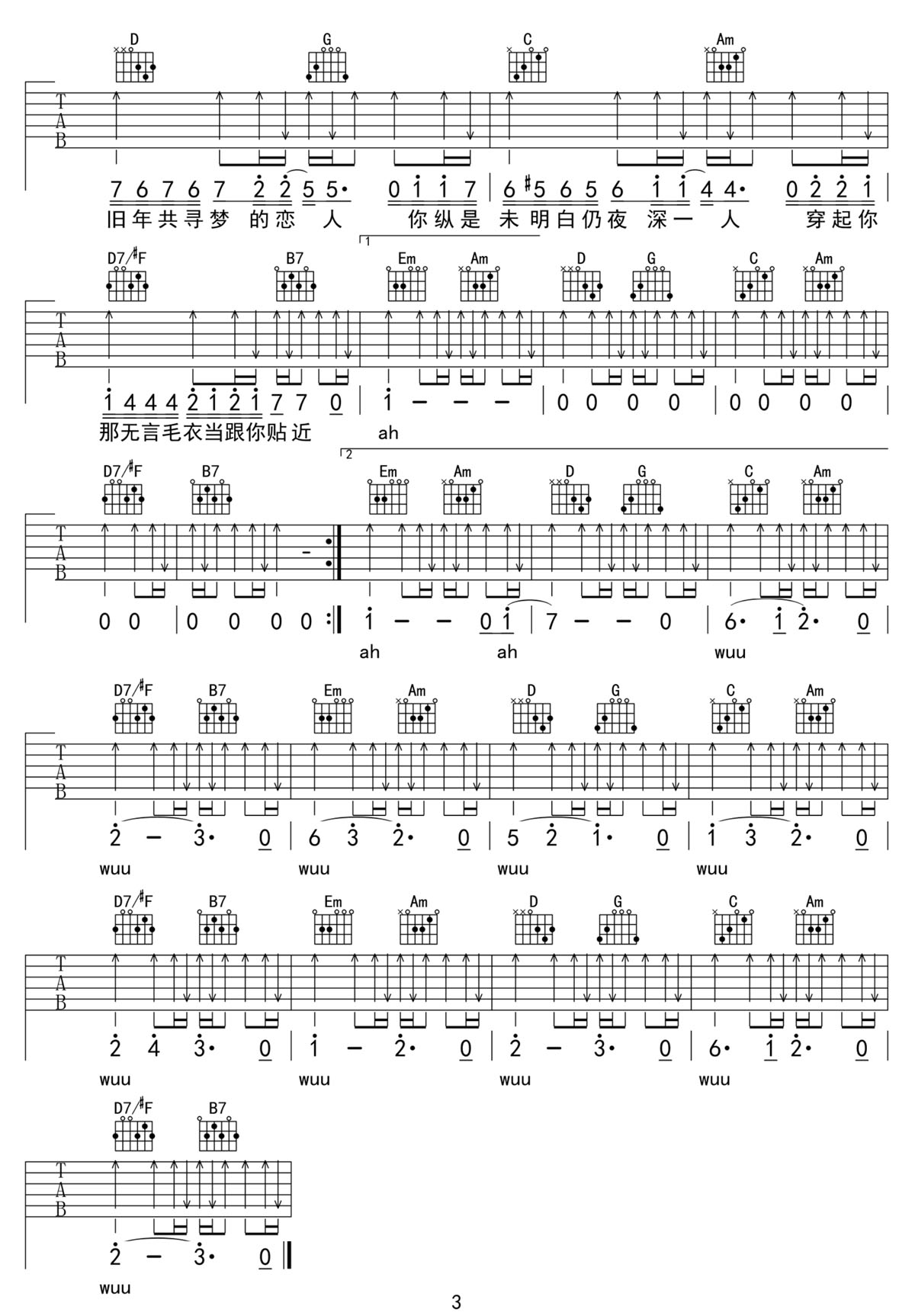 傻女吉他谱3-陈慧娴