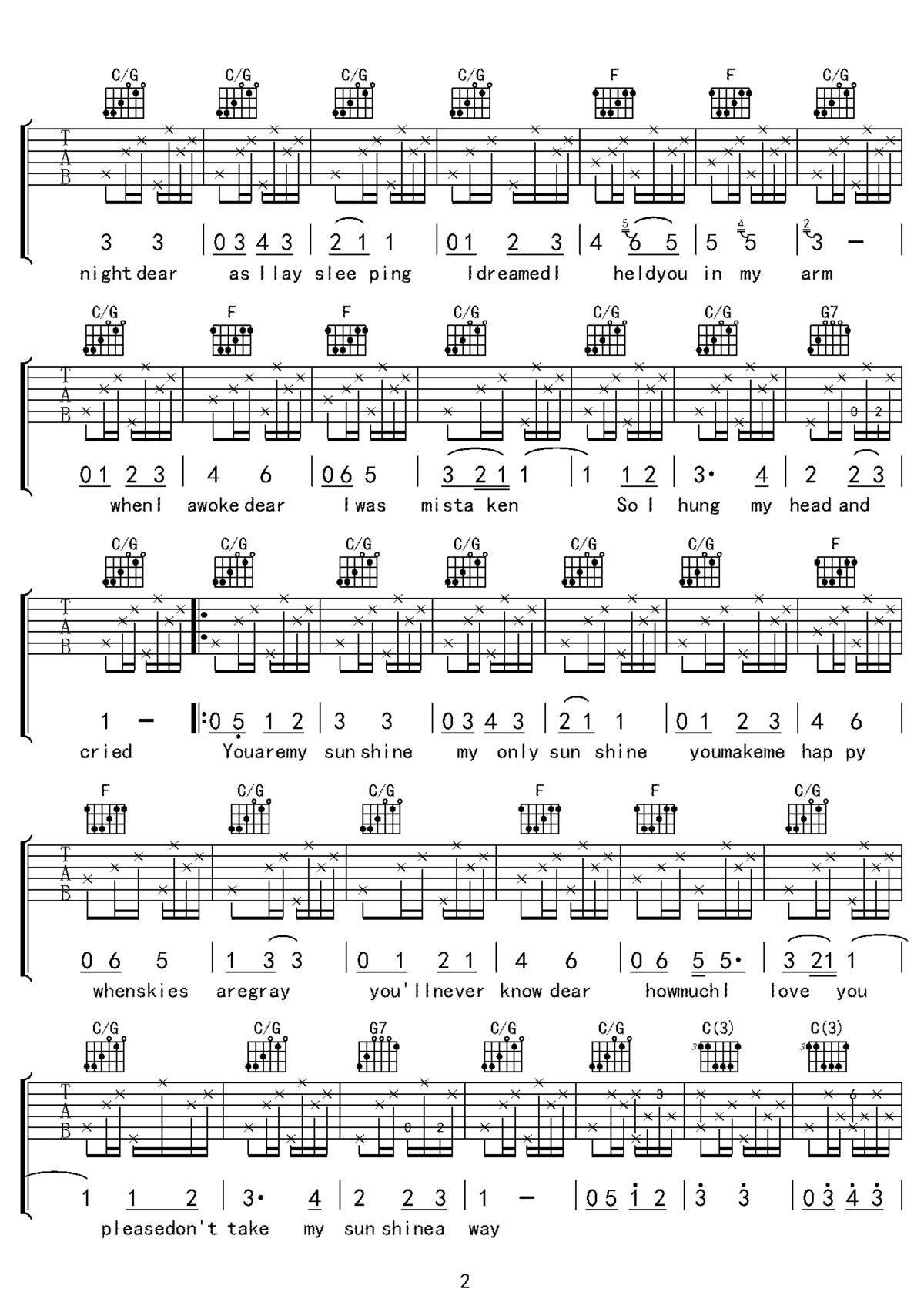 You-Are-My-Sunshine吉他谱2-张靓颖