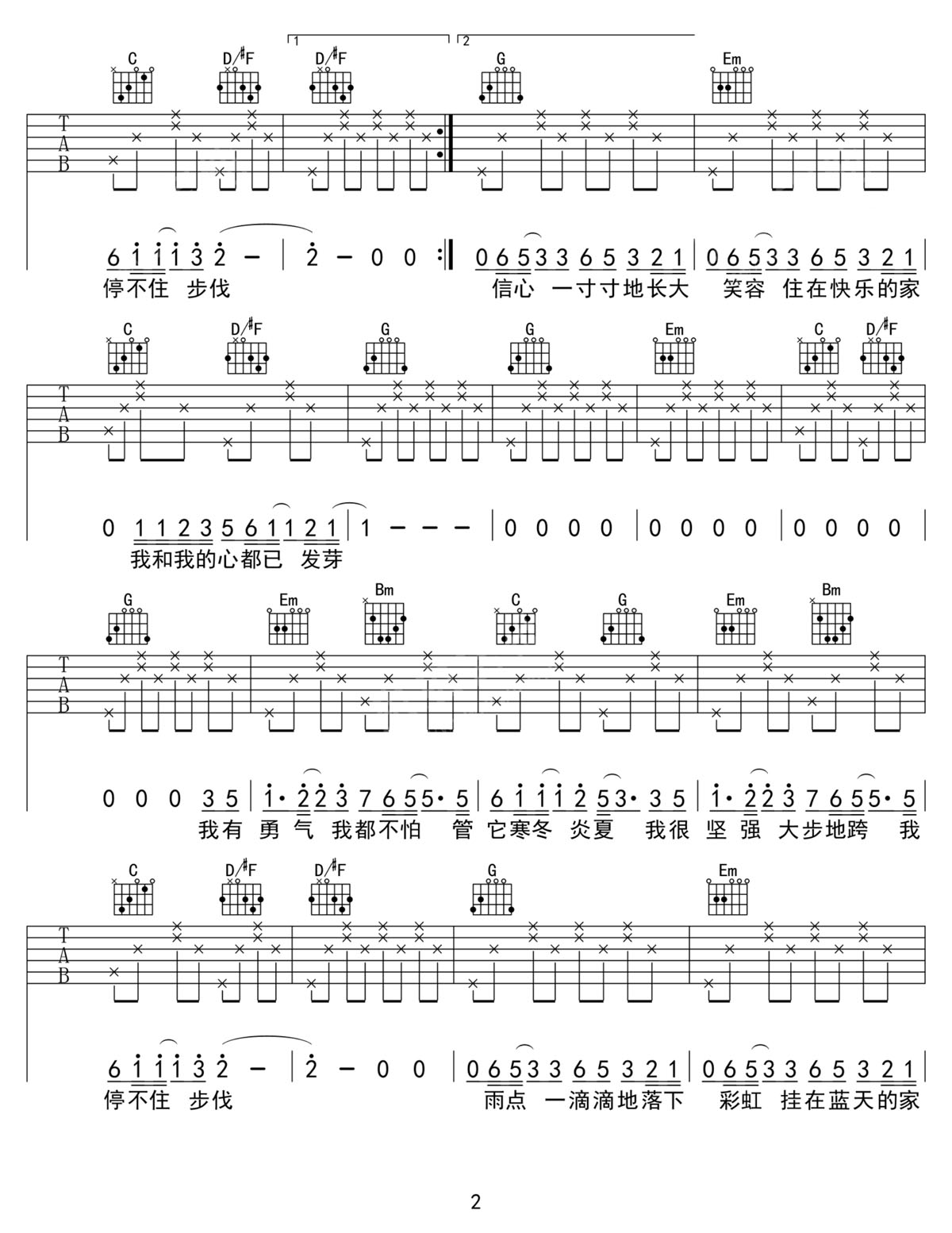 不怕吉他谱2-赵蓓