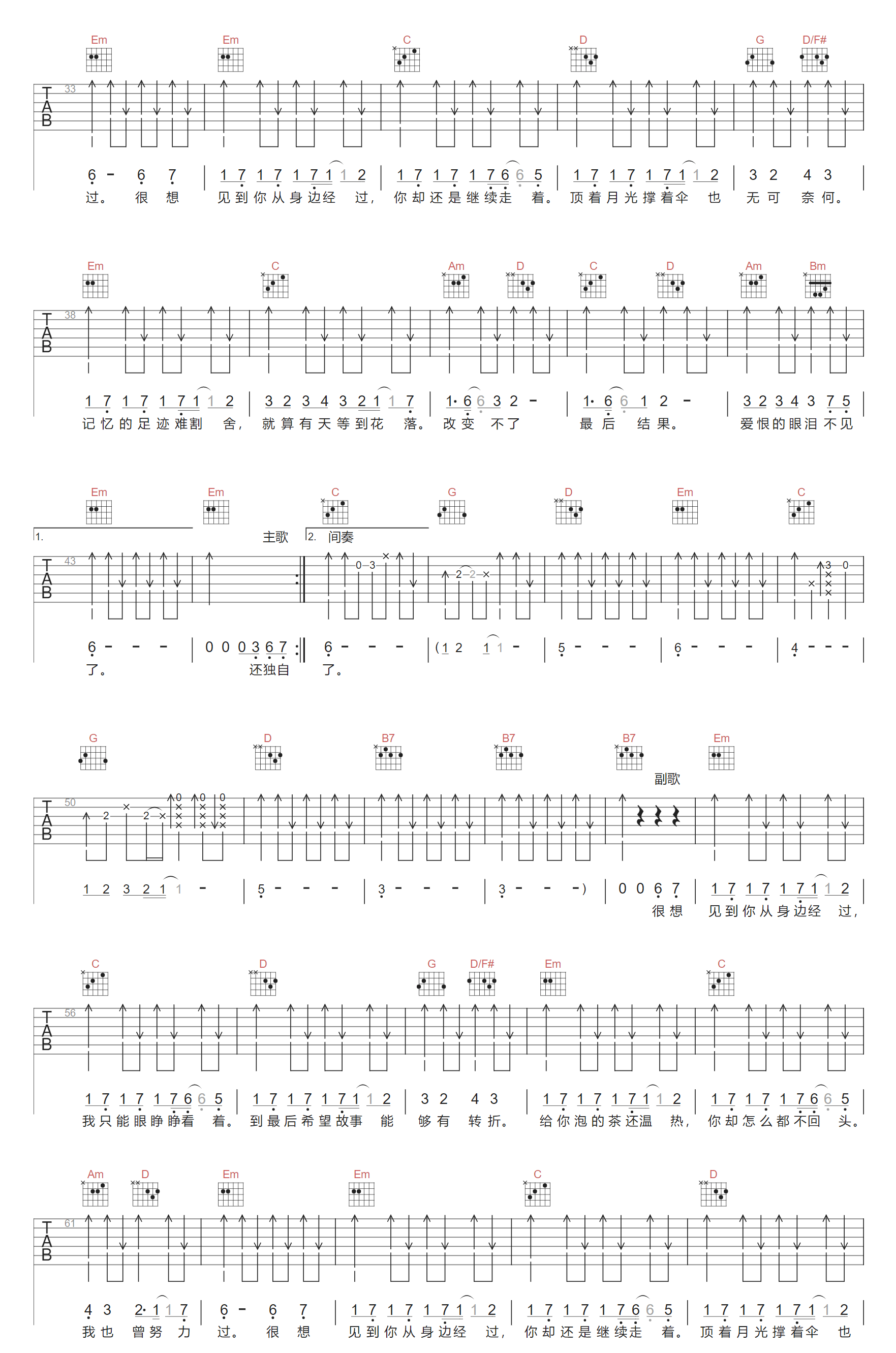 爱恨的泪吉他谱2-李艺彤