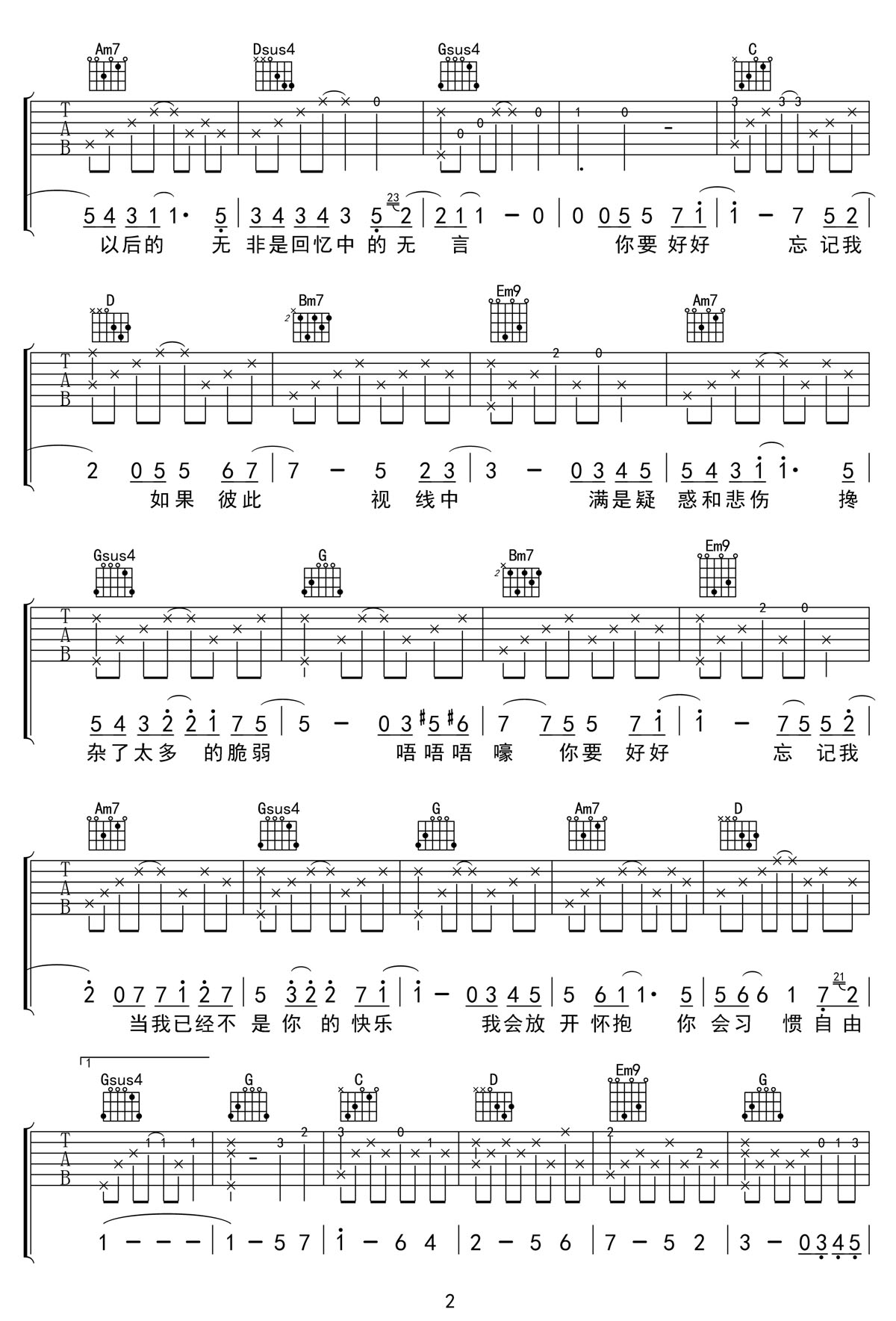 好好忘记我吉他谱2-颜人中