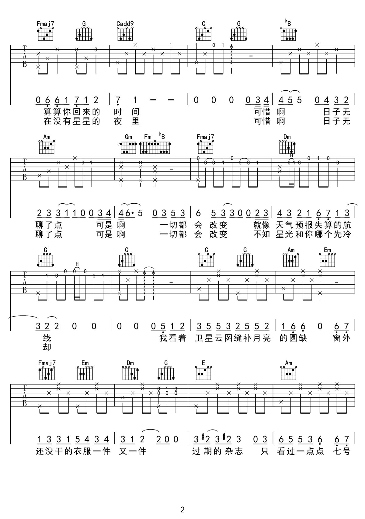 天气预报吉他谱2-梁静茹