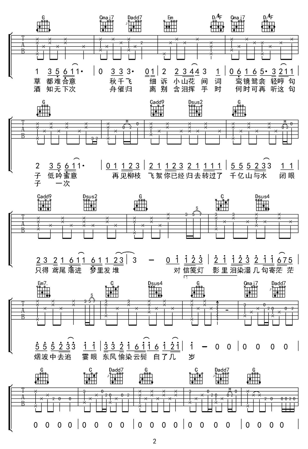 柳叶笺吉他谱2-朱彦安