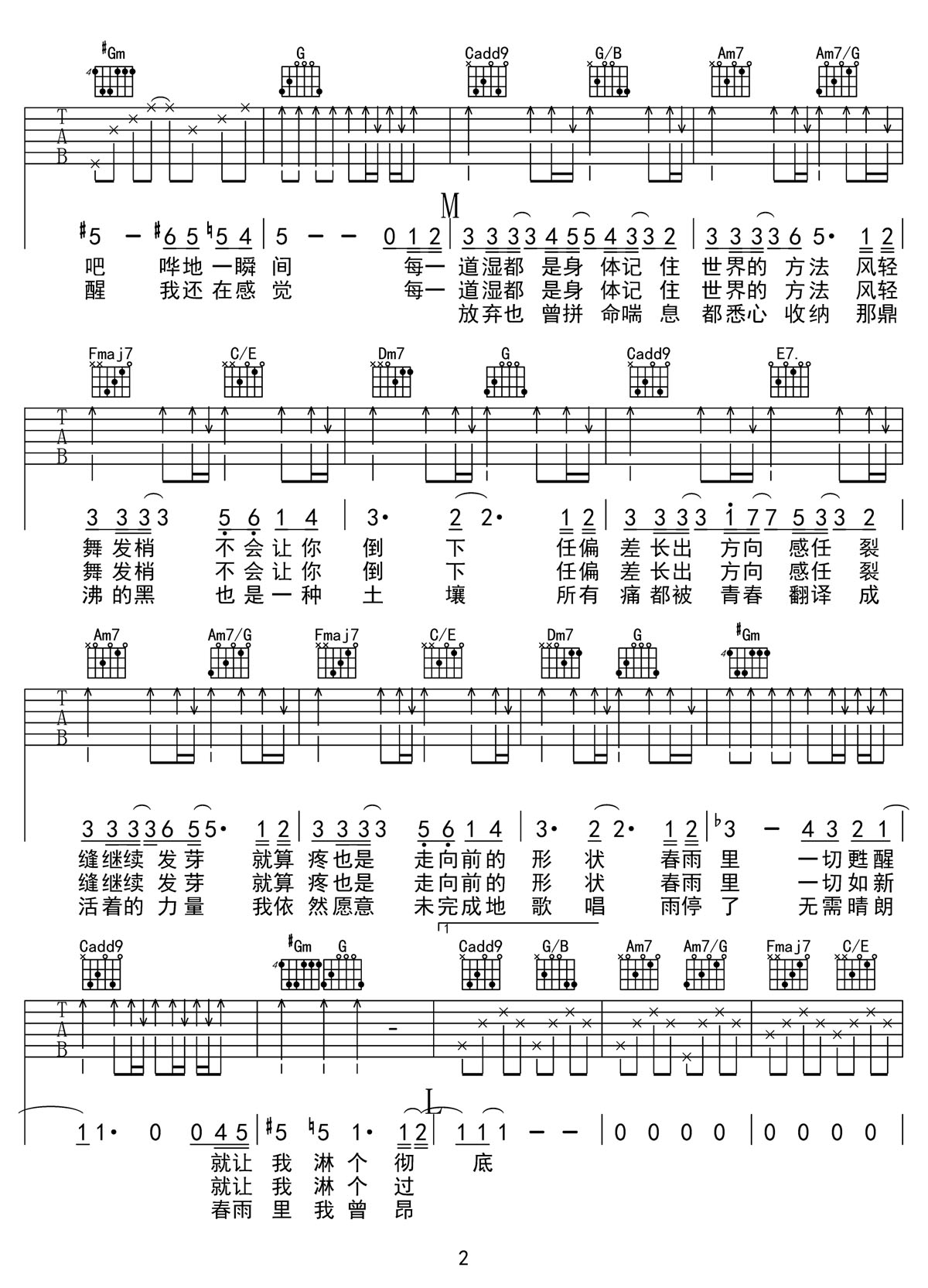 春雨里吉他谱2-李宇春