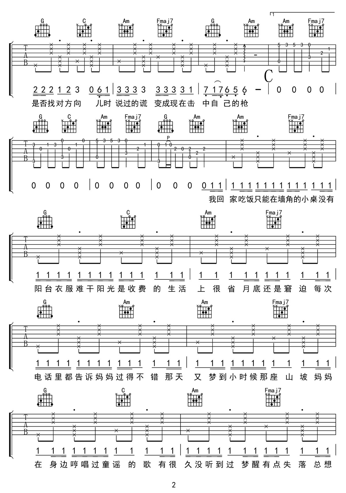 那春天的山坡吉他谱2-周深深