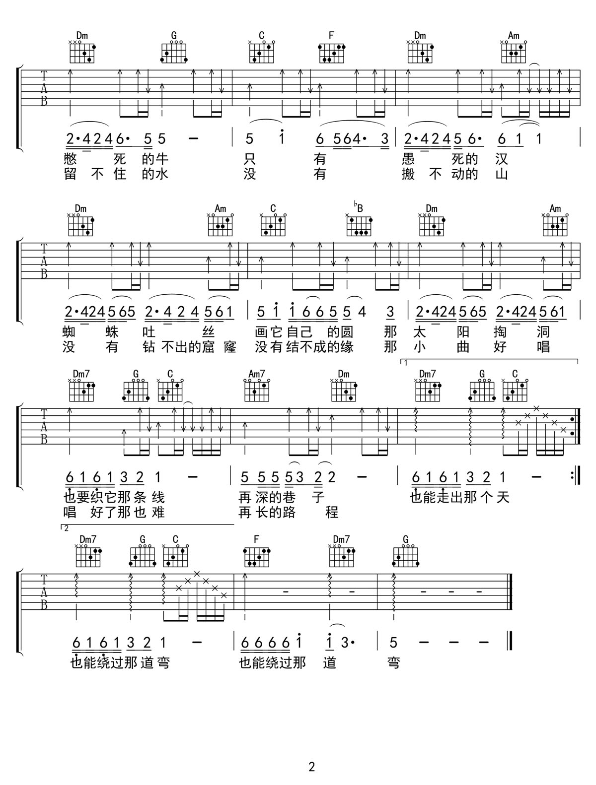 山不转水转吉他谱2-那英