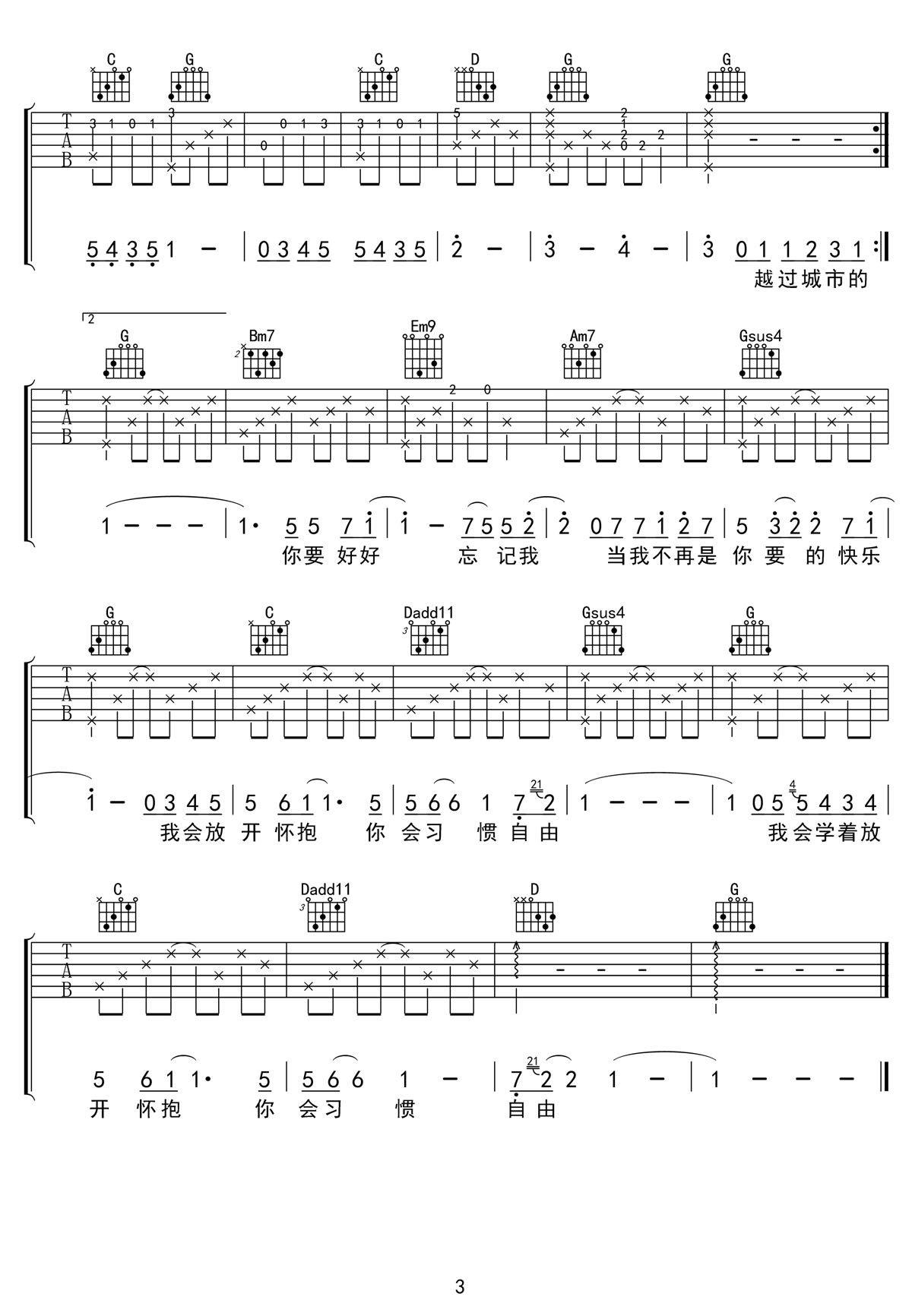 好好忘记我吉他谱3-颜人中